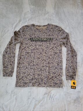 Carhartt Boys Large 14/16 Camo Long Sleeve Shirt Logo Hunting Outdoors Workwear